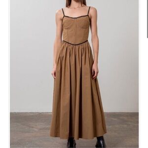 Chic Tan Maxi Dress with Black Accents